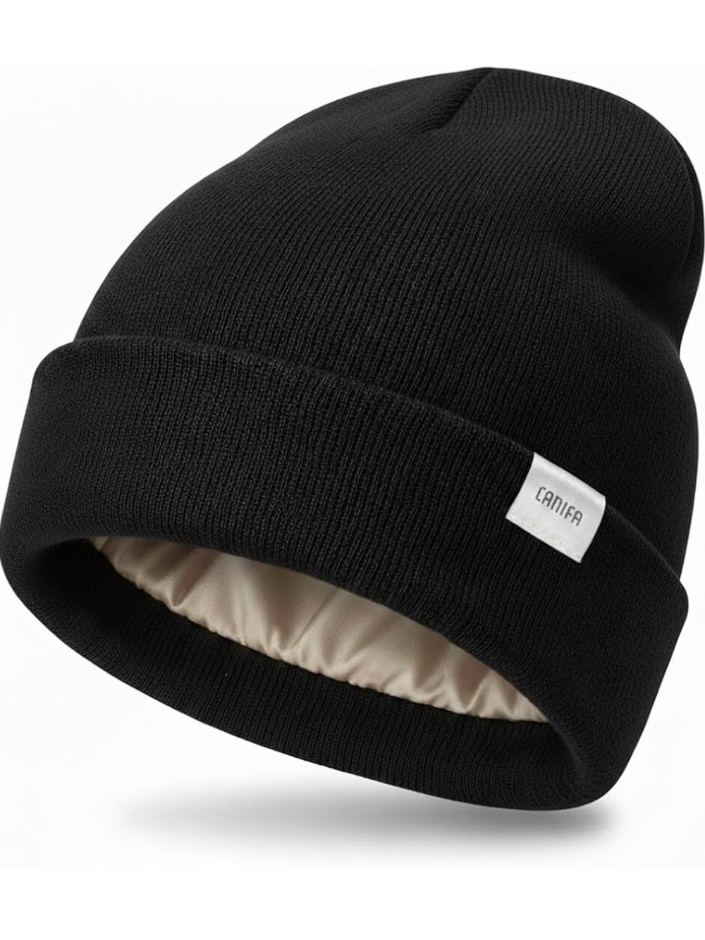 Black Satin-Lined Beanie